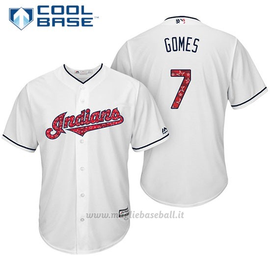 Maglia Baseball Uomo Cleveland Indians 2017 Estrellas y Rayas 7 Yan Gomes Bianco Cool Base
